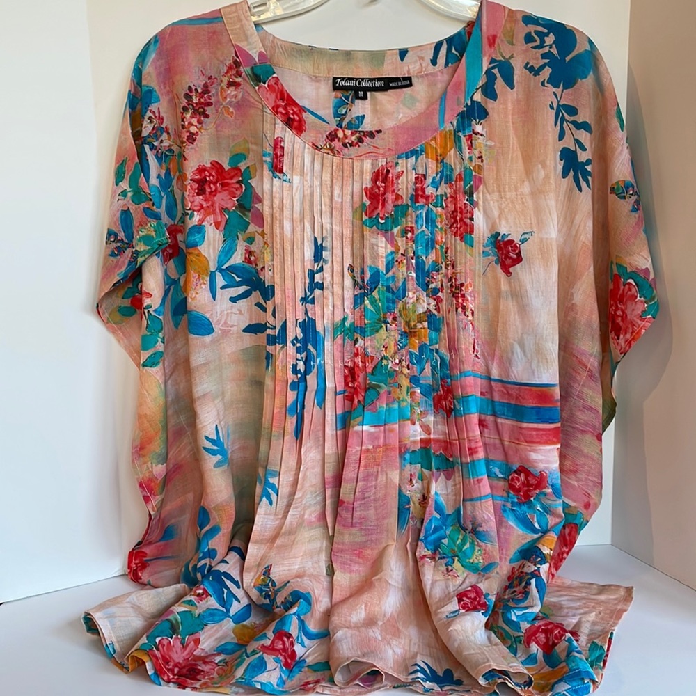 NWT Toloni Collection pleated front scoop neck scarf sleeve blouse size medium